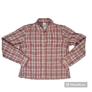 North Face Women's LG Button Front Roll Tab Sleeves Plaid  Hiking Shirt